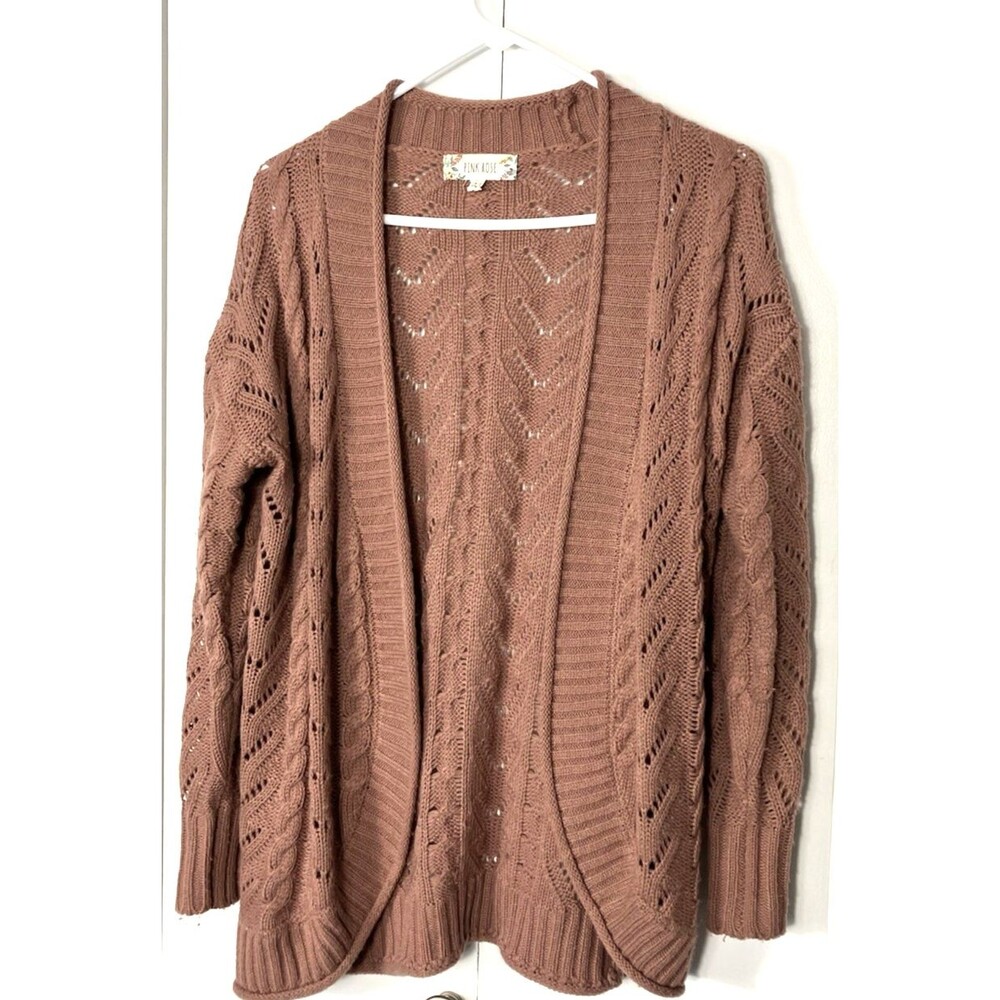 Pink Rose Womens Dark Pink Cardigan Open Knit Size Small